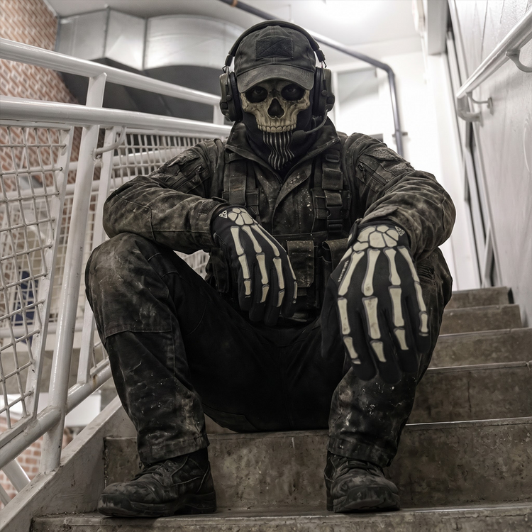 Full Finger Ghost Print Outdoor Sports Gloves